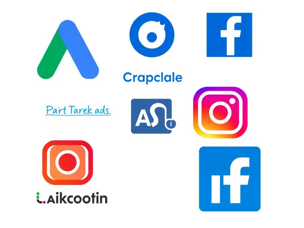Logotipos das principais plataformas de anúncios pagos como Google Ads e Facebook Ads