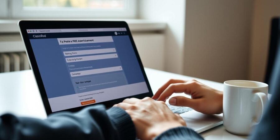 Pessoa anunciando grátis em um site de classificados online