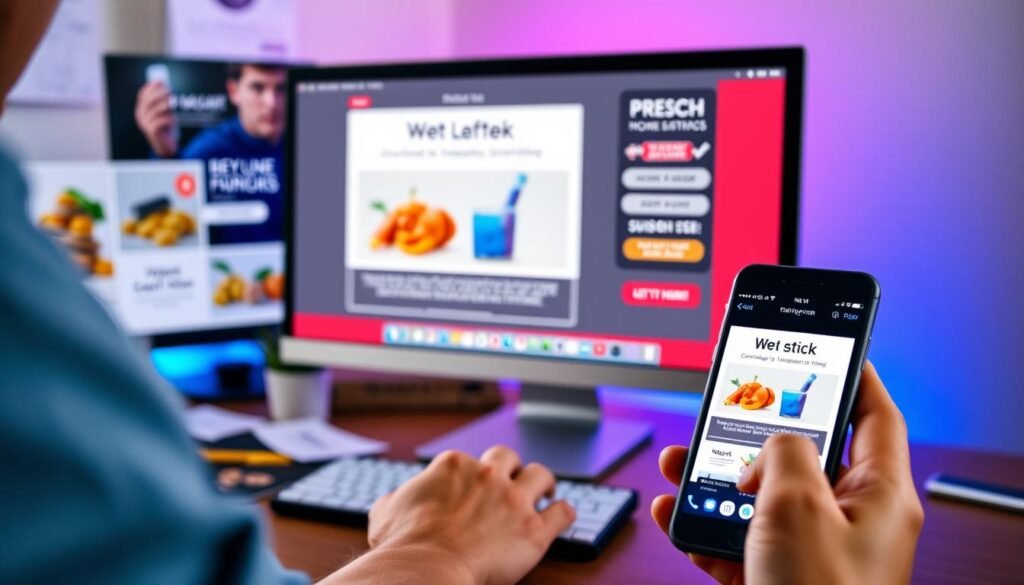Pessoa otimizando um anúncio com imagens de qualidade e texto persuasivo
